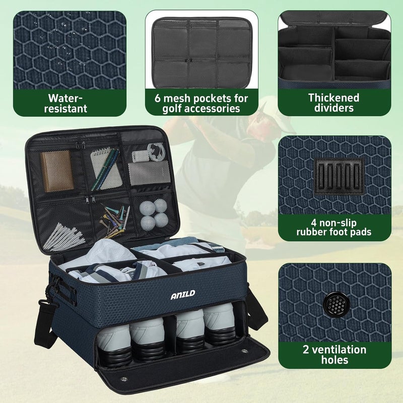 ANILD Golf Trunk Organizer, 2 Layer Golf Storage Case with Separate Ventilated Compartment for 2 Pair Shoes, for Balls, Tees, Clothes, Gloves, Accessories, Golfer Gifts - Image 4